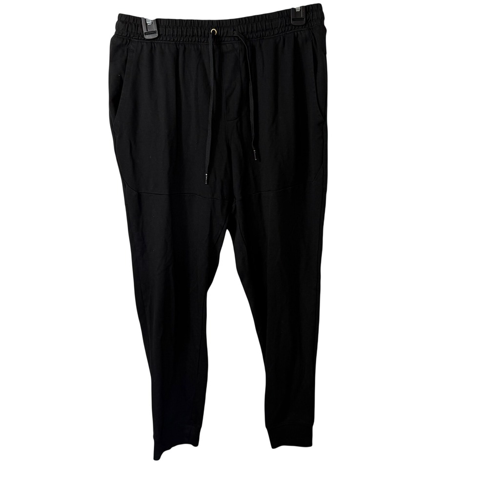 Apana Mens Black Jogger Pants Medium Drawstring Elastic Waist Zip Pocket Stretch